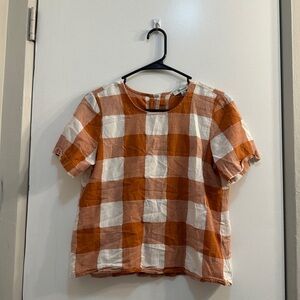 MADEWELL gingham/checkered cotton blouse/top with back buttons